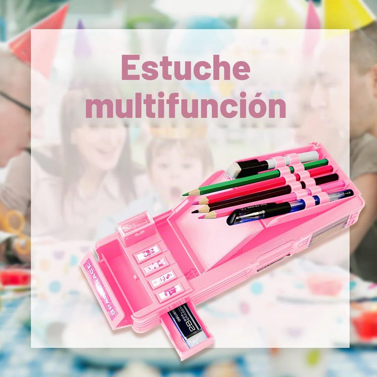 Estuche multifunción desplegable para niñas y niños, bonito organizador de dibujos animados con cerradura, sacapuntas, horario, pizarra blanca, suministros escolares, el mejor regalo para niños y