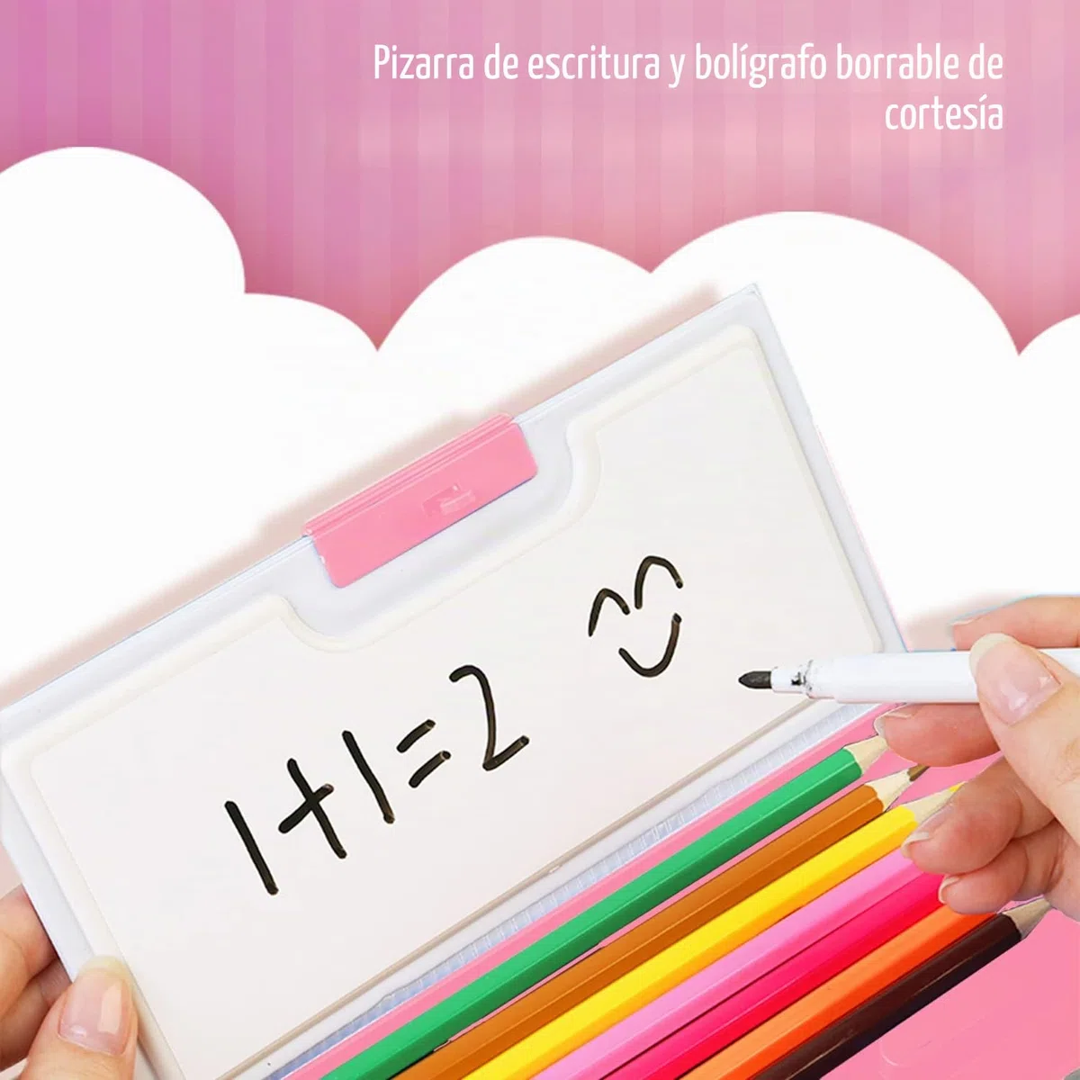 Estuche multifunción desplegable para niñas y niños, bonito organizador de dibujos animados con cerradura, sacapuntas, horario, pizarra blanca, suministros escolares, el mejor regalo para niños y