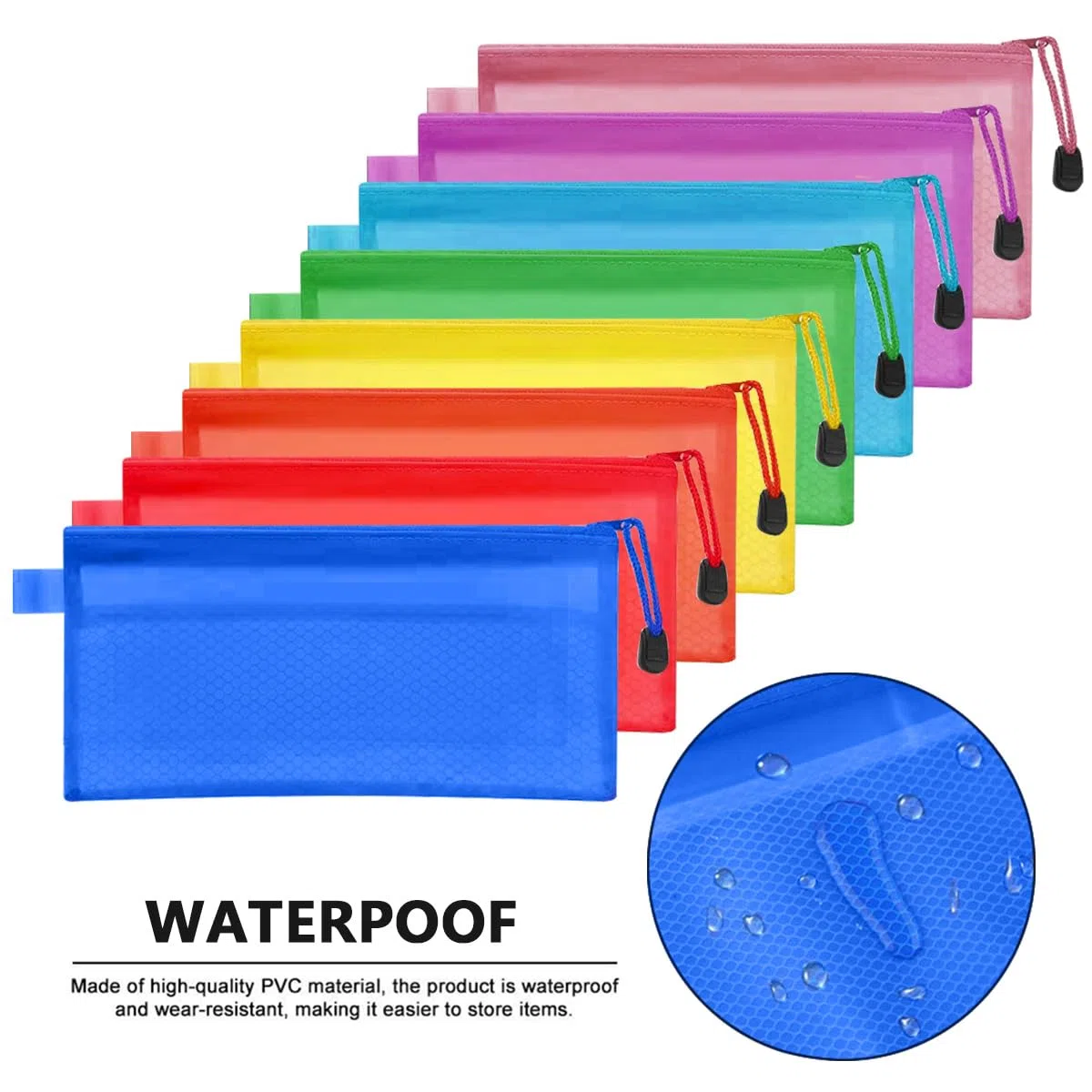 FOCCTS Juego de 32 estuches impermeables de PVC para lápices A6 (23,5 x 11,5 cm) - Multicolor, bolsas de archivos de doble capa con cremallera para oficina, escuela, viajes y cosméticos
