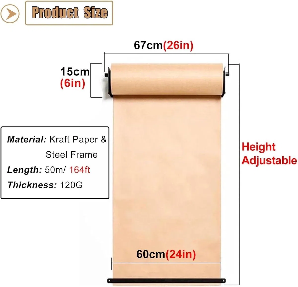 Wall-Mounted Kraft Butcher Paper Roll Holder/Dispenser for Kitchen/School