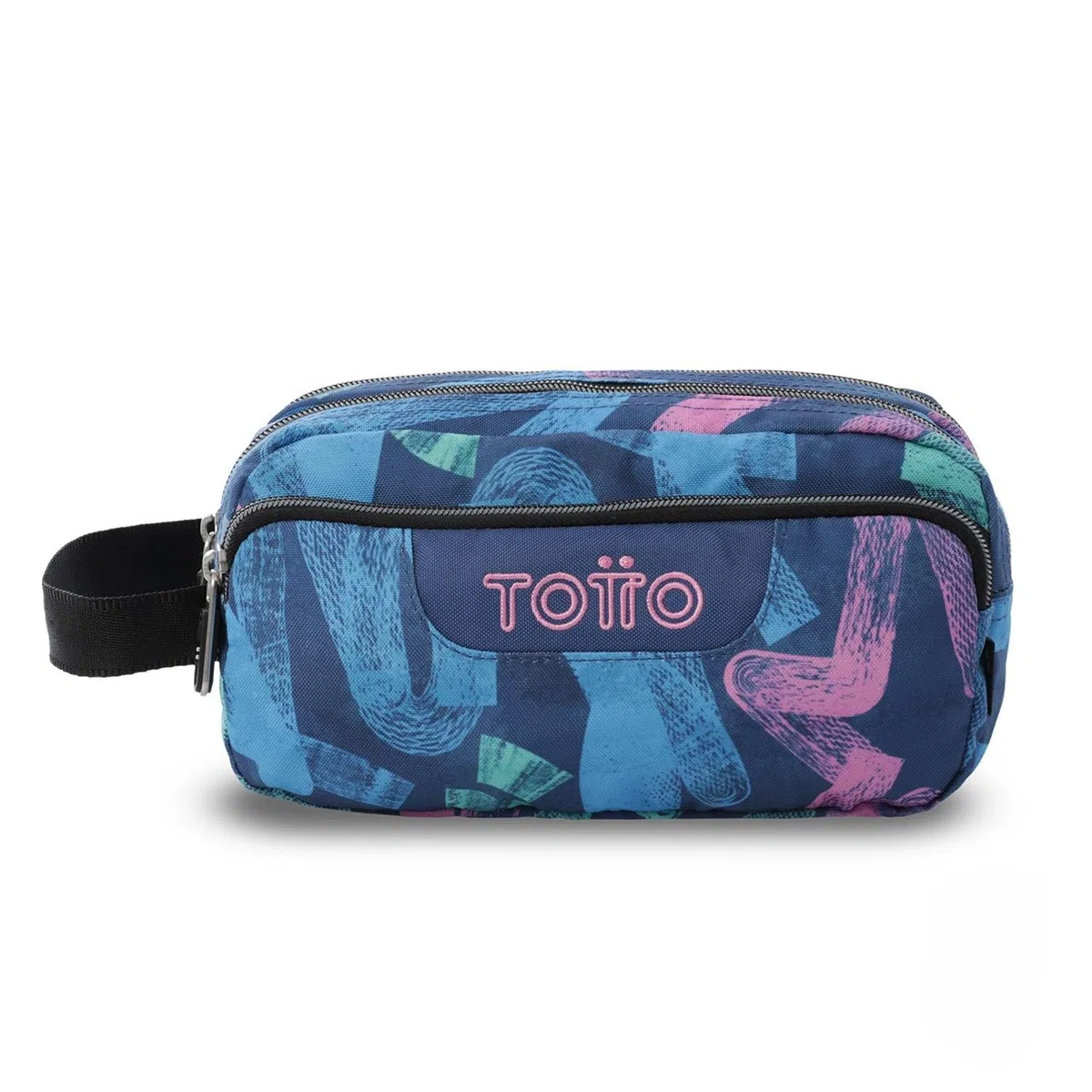 TOTTO - Estuche Escolar 3 Compartimentos, Modelo Agapec, Estuche Grande, Dimensiones 23 x 11.5 x 10.5 cm, Asa Lateral, Tiradores Ergonómicos con PVC, Tejido Resistente, Estampado Roomin Azul