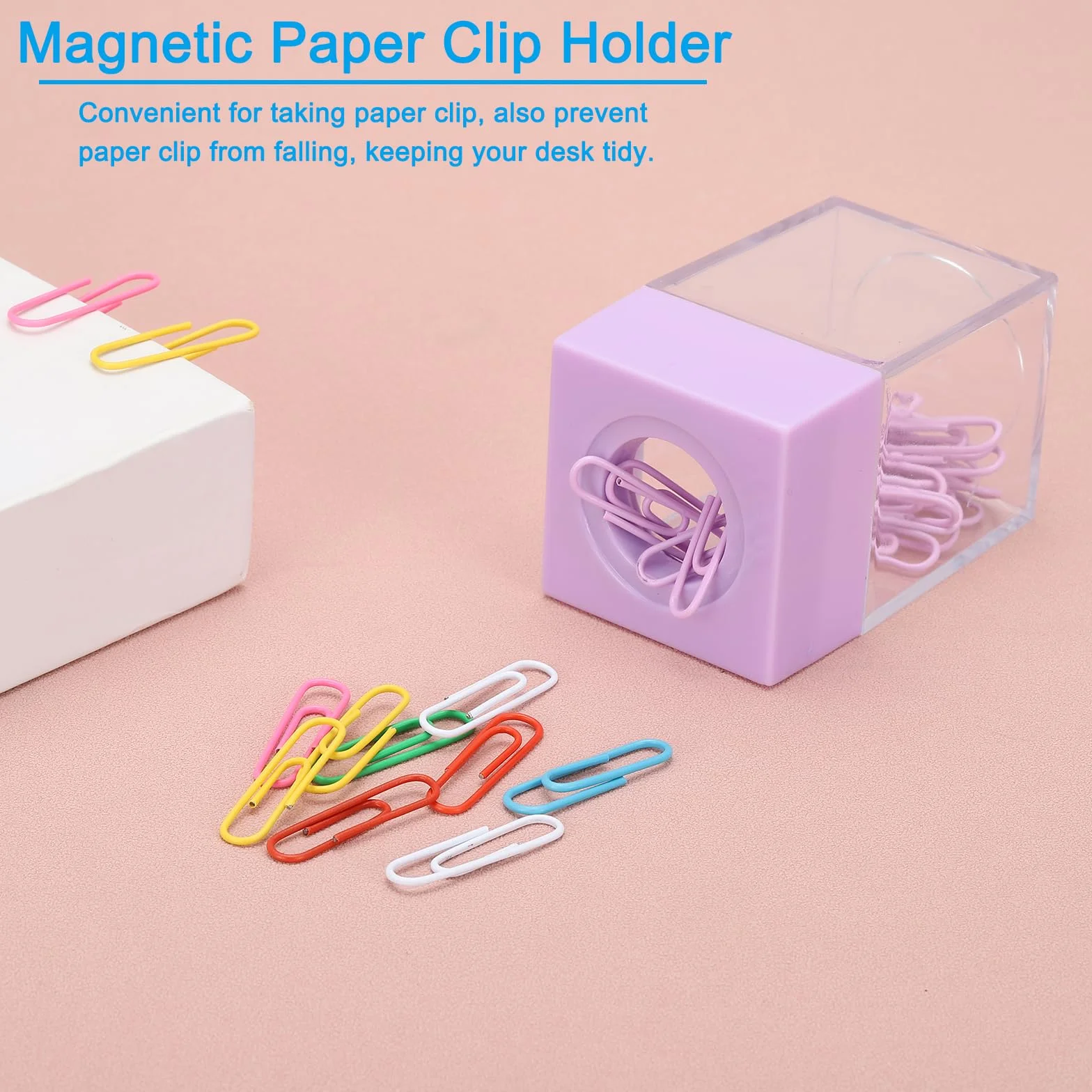 PATIKIL Portaclip Magnético para Clips de Papel, 2 Unidades Organizadores de Clips de Papel de Gran Capacidad con Tapa Magnética para Suministros de Escritorio, Oficina, Aula, Morado, Rosa