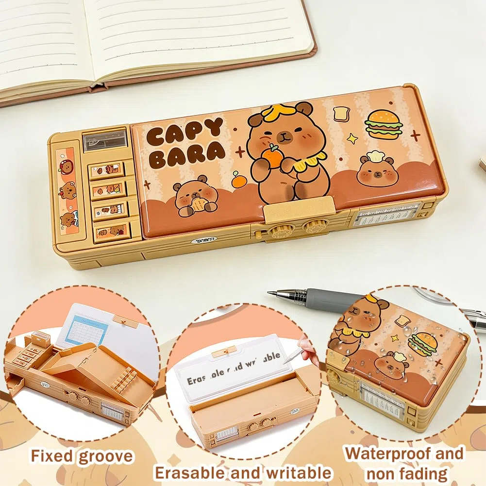 Pop Up Estuche Capybara Multifuncional con Pen Multicolor, Estuche para lápices con Cerradura de combinación, capibara Caja de papelería Organizador de Artículos de Papelería para Niñas y Niños