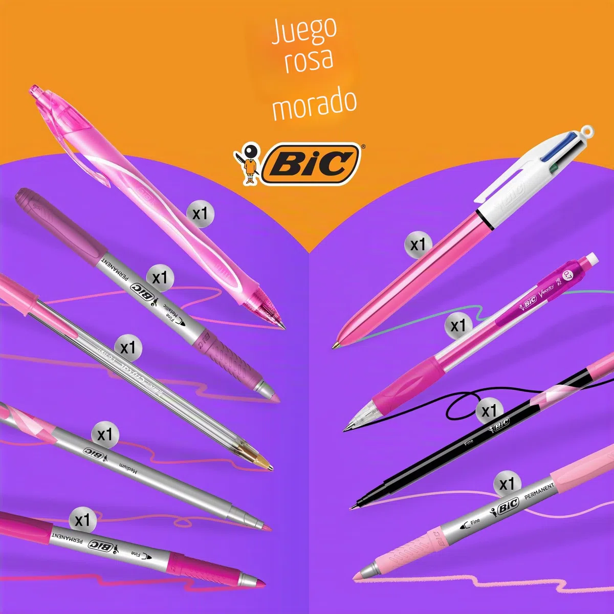 BIC Juego de 1 estuche con 2 bolígrafos, 1 lápiz de grafito con borrador, 1 bolígrafo de gel borrable, 3 marcadores permanentes, 1 bolígrafo de fieltro de escritura, 1 lápiz mecánico