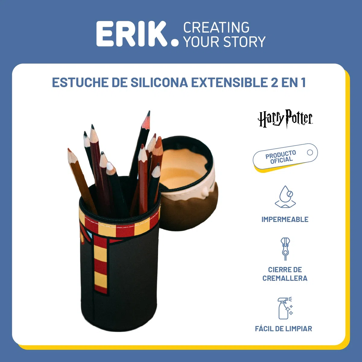 Grupo Erik Estuche Harry Potter - Estuche Escolar pequeño de Silicona para niñas y niños │ Vuelta al Cole : Material Escolar y papeleria │ Extensible, Impermeable y con Cremallera