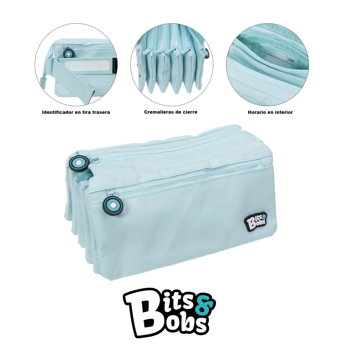 Grafoplas | Estuche Escolar Cuatro Compartimentos | Azul Soft | 23x12cm | bits&Bobs | Colores Vivos