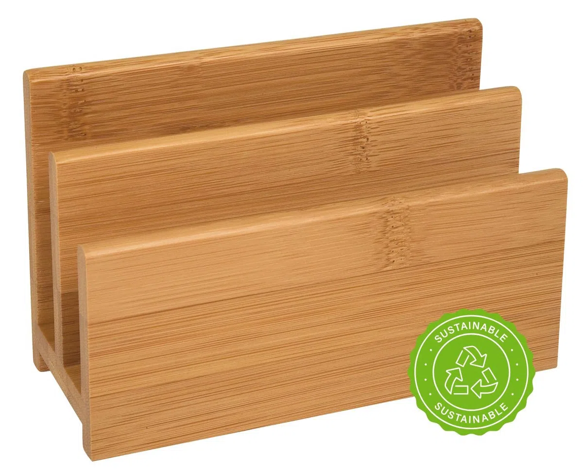 Wedo 61307 Soporte de carta de bambú, 2 compartimentos, dimensiones 14 x 6.2 x 9 cm, en una caja de regalo, marrón