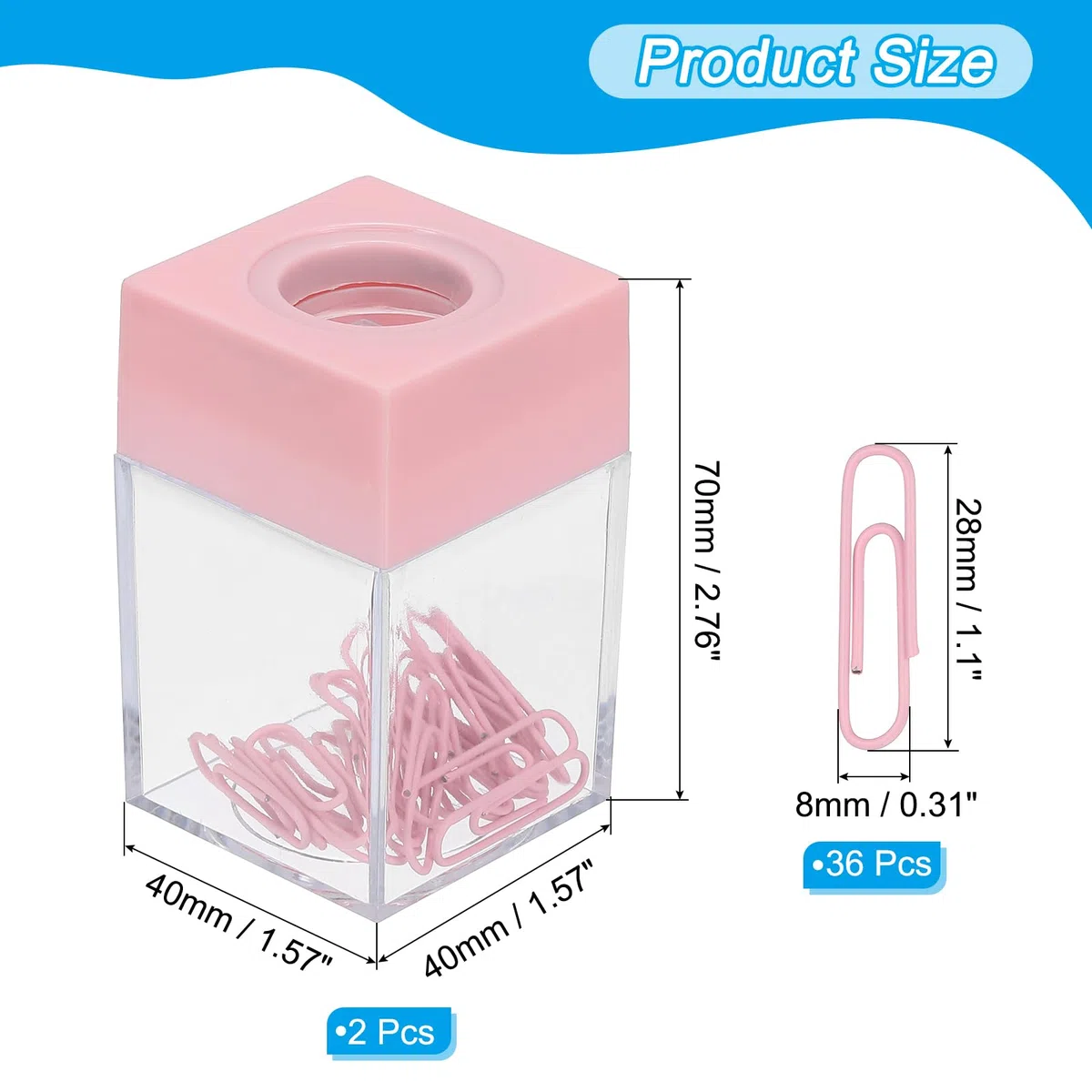 PATIKIL Portaclip Magnético, 2 Unidades Organizadores de Clips de Papel de Gran Capacidad con Tapa Magnética para Suministros de Escritorio, Oficina, Aula, Hogar, Color Rosa